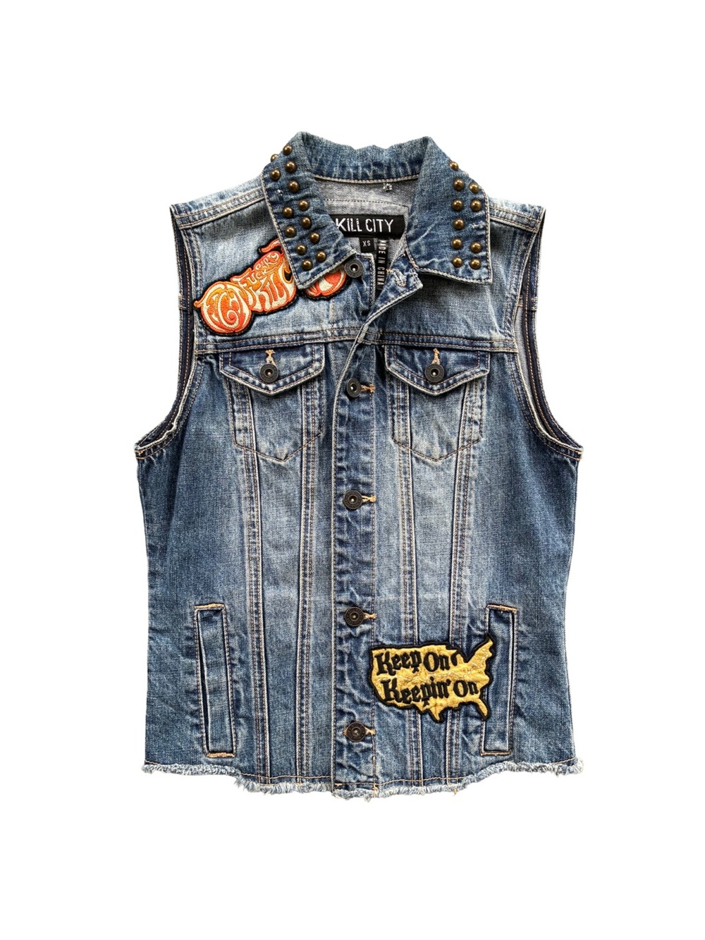 Studded Denim Vest | XS | Studded Grunge Punk Patches